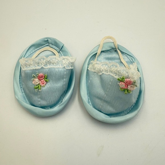 Other - VTG Satin‎ Doll Slippers Lace Trim & Embroidered Roses– Baby Keepsake/Nursery